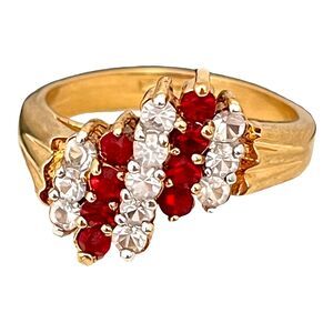 Vintage 1980s Uncas Ring Size 8 Red Austrian Crystals 14KT Gold Plate NOS - 4Q
